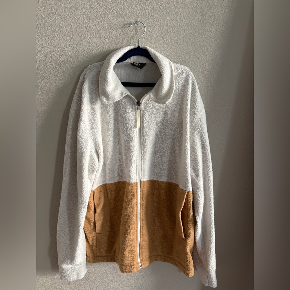 The North Face White and Tan Teddy Jacket